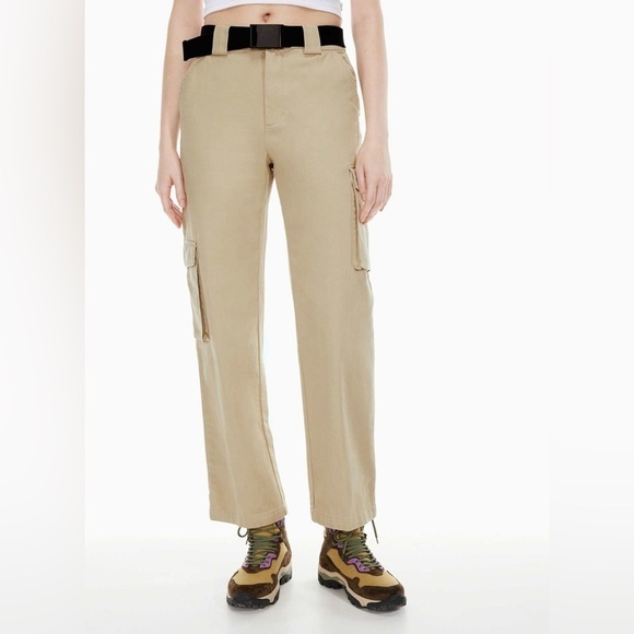 TNA Pants - Aritzia TNA Fatigue Olive Green High Rise Cargo Pant Black Belted Size 2XL NWT